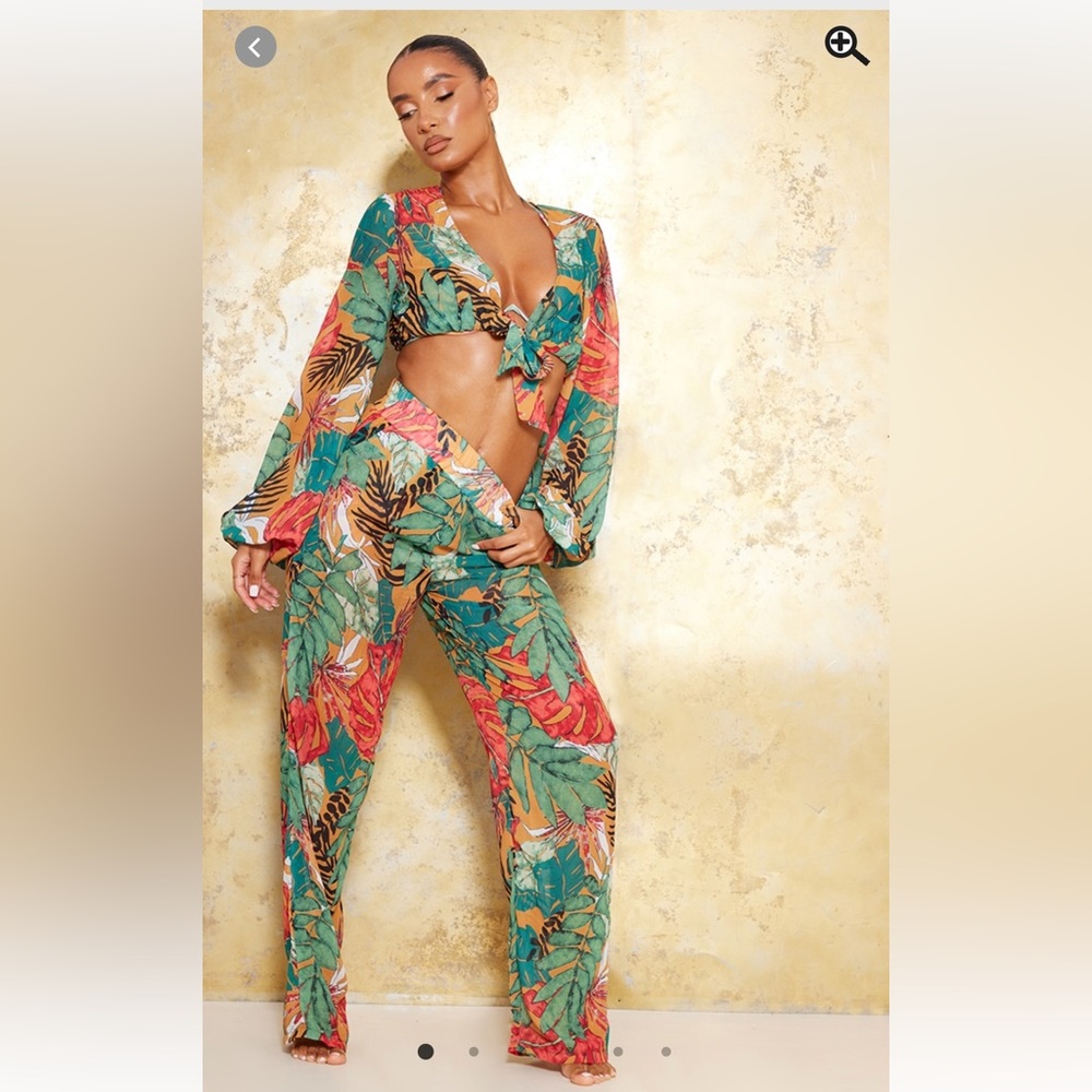 PLT Tropical Wide Leg Beach Pants
